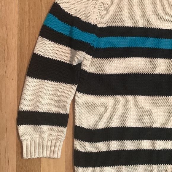 𝅺LOFT Cable-knit 3/4 Length Sleeve Sweater Cream/Black/Teal Striped Women’s M - Picture 6 of 8